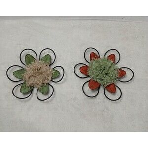 ​Distressed‎ Metal Wire Flower Wall Decor 2-Piece Set Rustic Farmhouse Art 8"